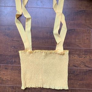 YELLOW CORSET CROP WITH TIE STRAPS